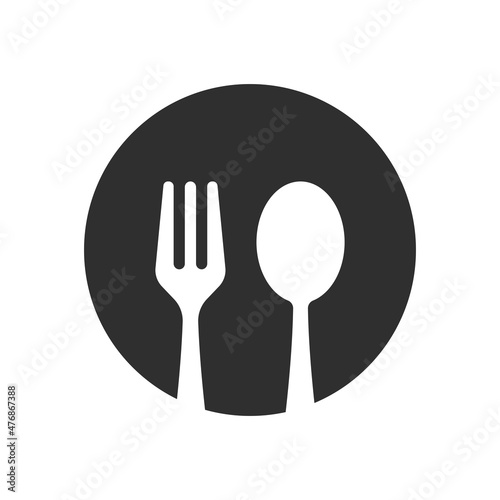 spoon and fork icon in black circle simple inspiration vector design