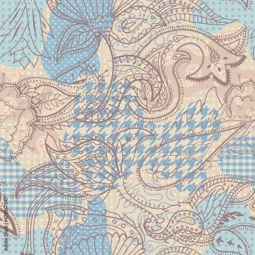 Patchwork textile pattern. Seamless quilting design background.