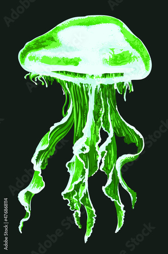 Drawing Green jellyfish, art.illustration, vector