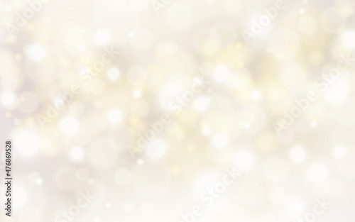 Light bokeh background. Gold blurry texture with flares. Defocused shiny light. Soft abstract blur backdrop. Festive unfocused template with silver bokeh. Vector illustration