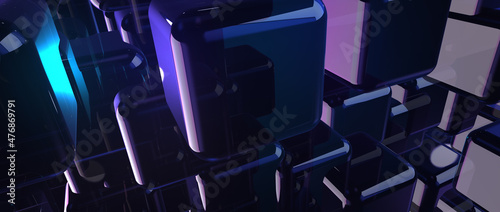 Digital technology concept of sci-fi block box for cyber crypto security. Big data crypto cyber system background. Big data cyber technology system. 3d illustration