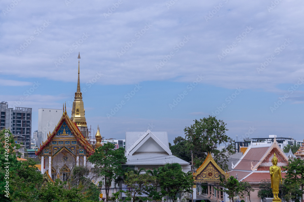 Buddhist temple Was on Sukhumvitt Rd BKK Bangkok Thailand, vivid lush colours if the buildings are glorious
