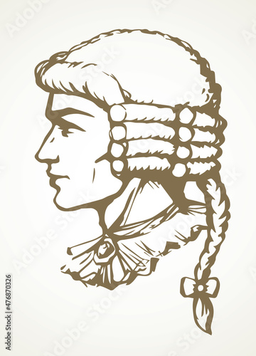 Vintage french wig. Vector drawing