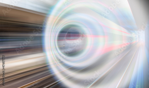 High speed train runs on rail tracks - Train in motion © muratart