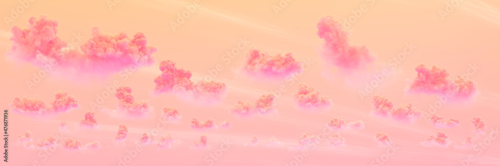 orange panorama of cumulus sunset background - conceptual nature 3D illustration