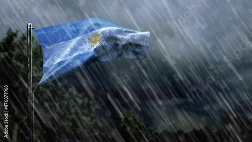 Obraz na plátně flag of Argentina with rain and dark clouds, storm and tornado symbol - nature 3