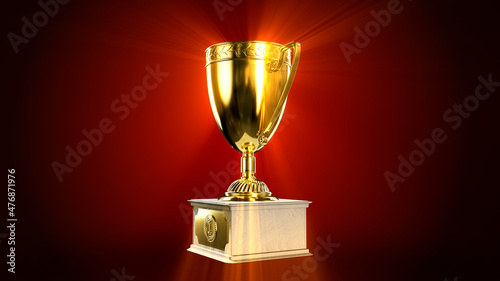 nice lighting gold 1st place prize chalice on pedestal - object 3D rendering