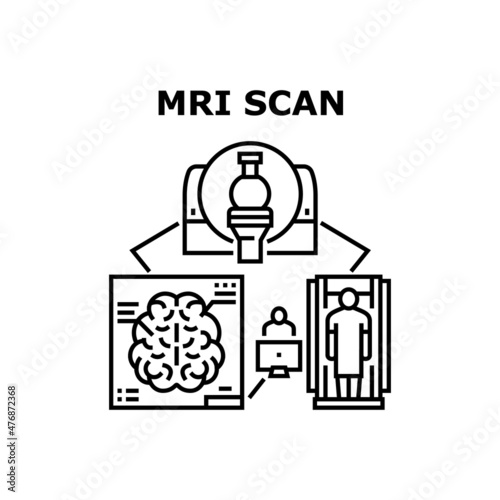 Mri scan medical scanner. ct radiology. tomography diagnostic. doctor and patient. brain technology mri scan vector concept black illustration