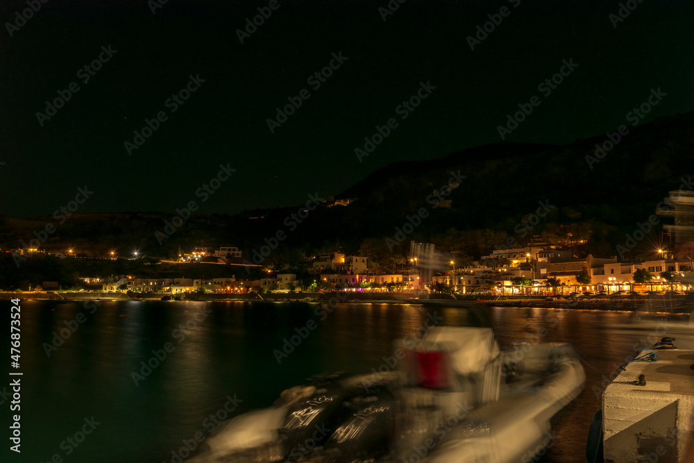 Kapsali Bay and village at night, Kithira island, Greece