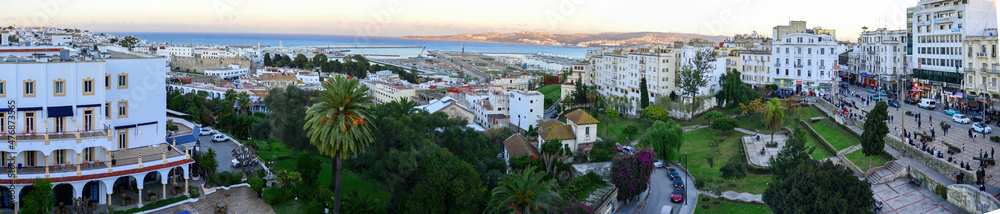 Panoramic View of Moroccan Coast, Tangier City, Morocco.04-12-2021.