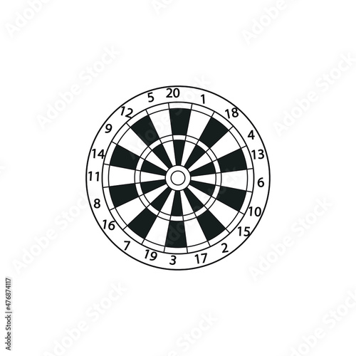 Dartboard and target shooting on white background