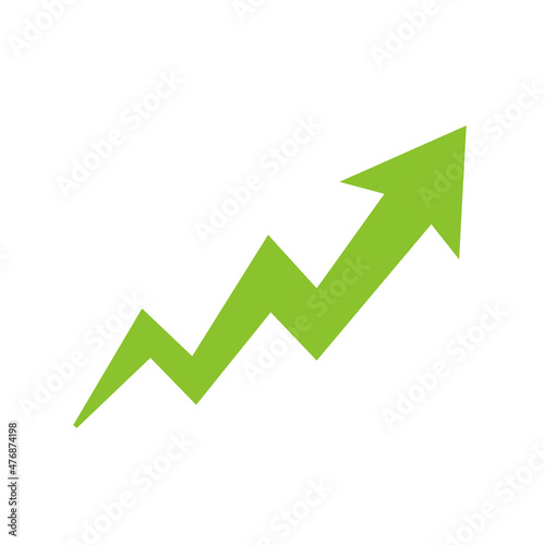 Green arrow up, graph of growth. Isolated vector illustration on white background.