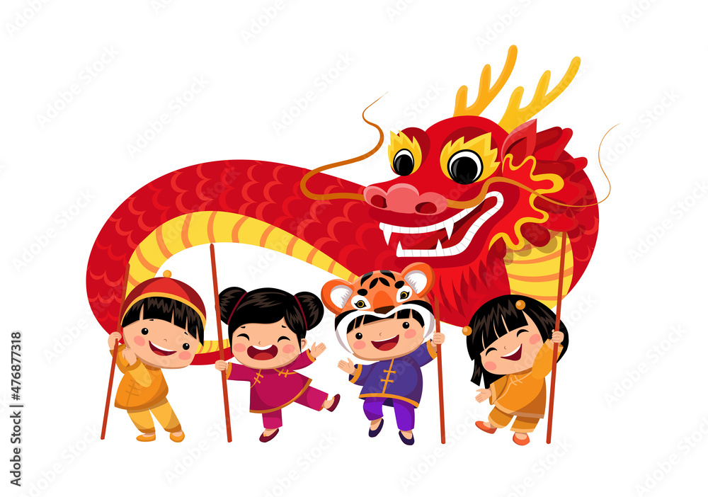 Vector Flat Kids Chinese New Year Costumes Set Stock Vector Adobe Stock