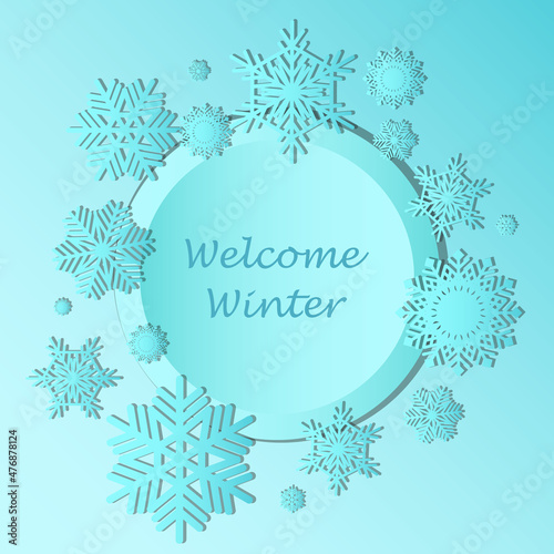 welcome winter copy space background, with snowflake, paper cut style