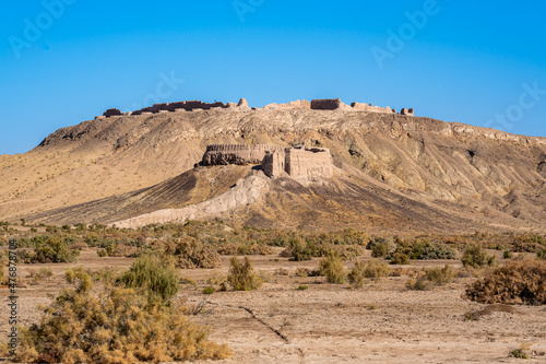 Uzbekistan, the ruins of the desert castel  Ayaz Qala.  photo