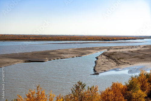 Uzbekistan  landscape when crossing the Amu Darya River near the city of Nukus.