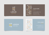 Set of business cards with abstract shape background for small business, restaurant, coffee shop, cafe. Ready to print template.