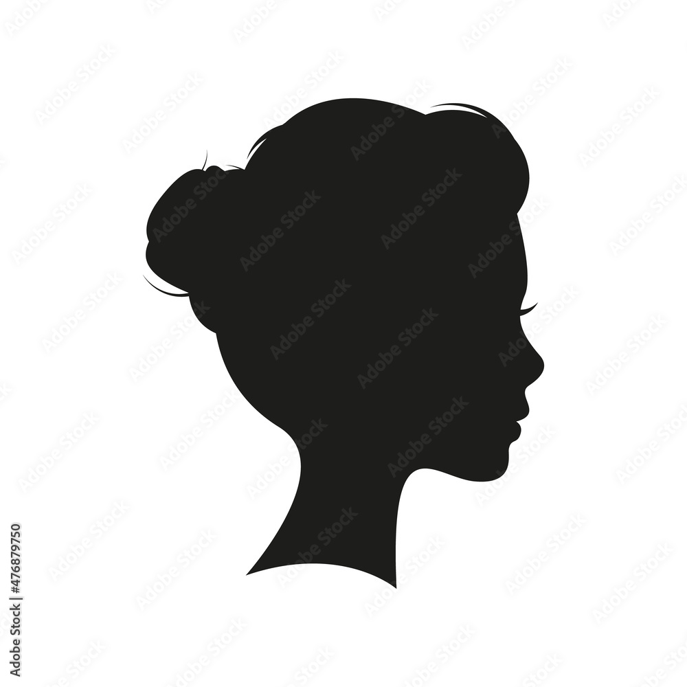 Silhouette female head in profile. Head shape of young woman. Silhouette of a girl's profile icon Silhouette female head in profile. Head shape of young woman. Silhouette of a girl's profile icon
