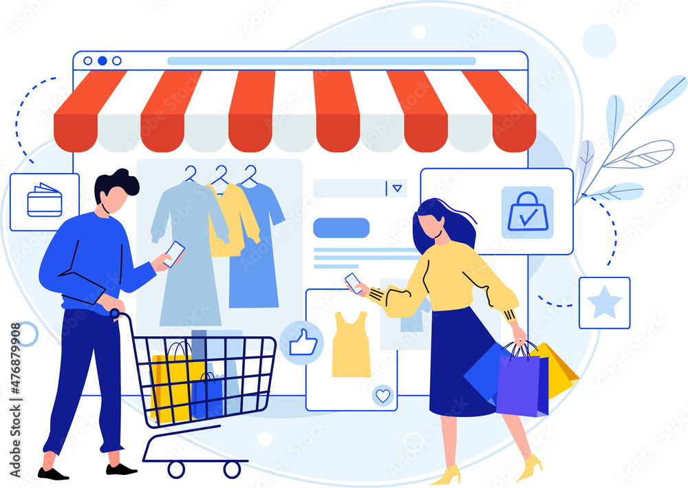 Man and woman do online shopping using smartphone Man and woman do online shopping using smartphone