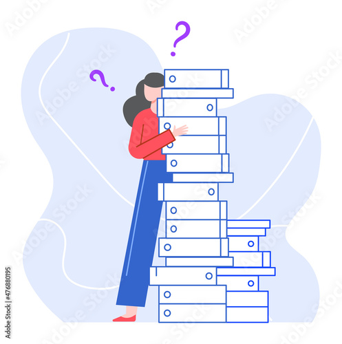Lot of work, pile documents and tired worker
