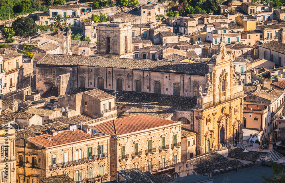 View of San Pietro Cathedral in Modica, Ragusa, Sicily, Italy, Europe, World Heritage Site