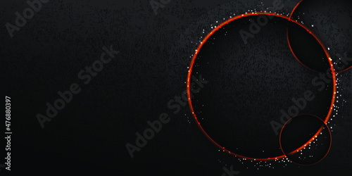 Black background with red glowing circles and copy space