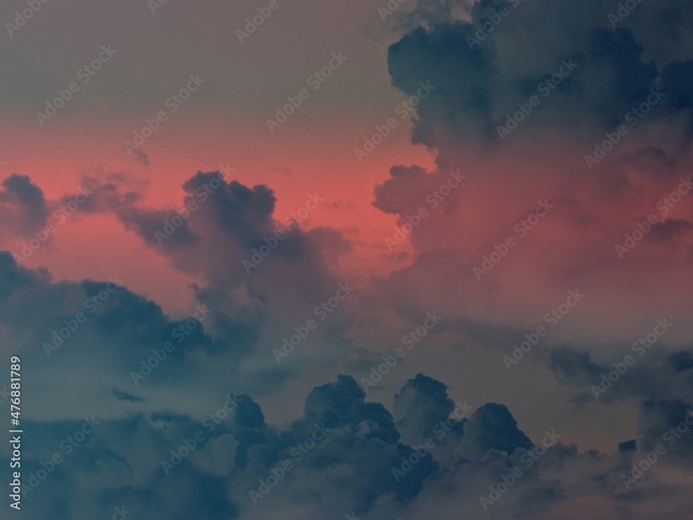 beauty sweet gray orange colorful with fluffy clouds on sky. multi color rainbow image. abstract fantasy growing lights