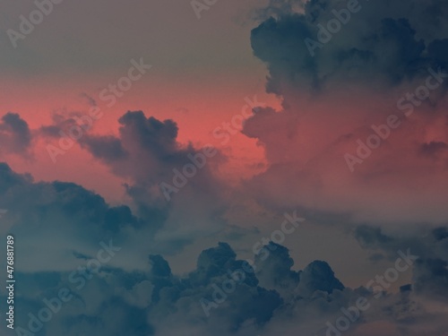 Fototapeta Naklejka Na Ścianę i Meble -  beauty sweet gray orange colorful with fluffy clouds on sky. multi color rainbow image. abstract fantasy growing lights