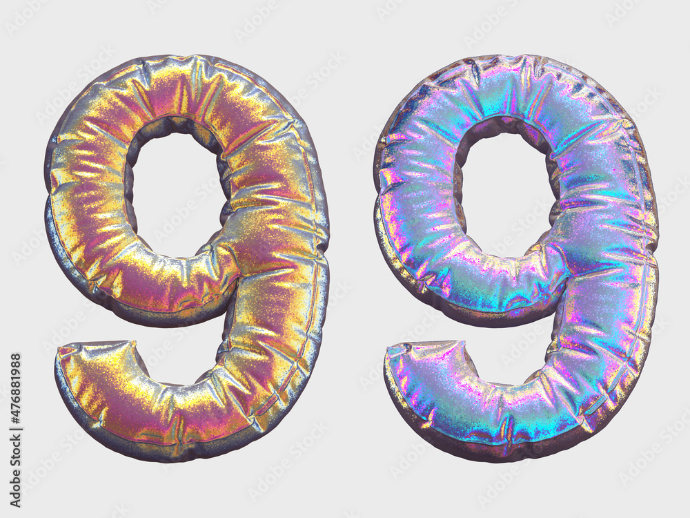 Holographic Glitter alphabet. Number 9. 