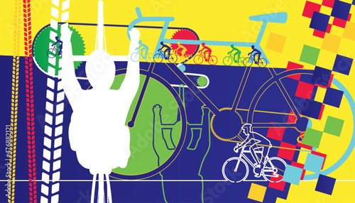Athlete cyclist and cycling race abstract background design. Vector illustration of sports concept.