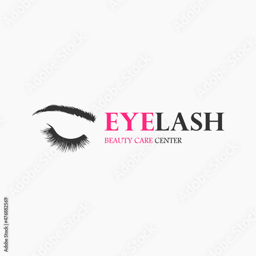 Black and pink eyelashes. Mascara single decorative element. Beauty care center template and logo design