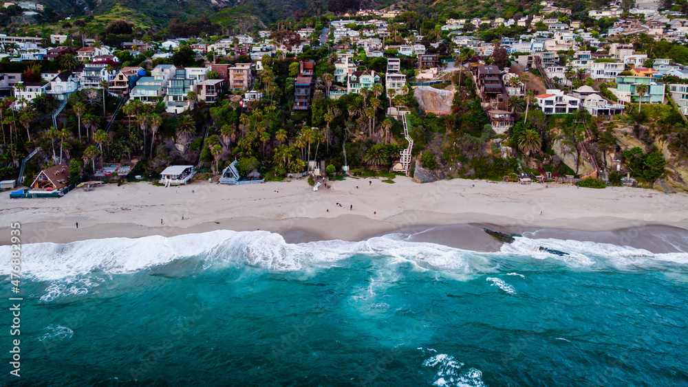 Drone view of luxury real estate at the coast of Laguna Beach, California, USA