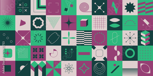 Simple geometric shapes. Minimalistic elements brutalism style, abstract block forms. Vector set