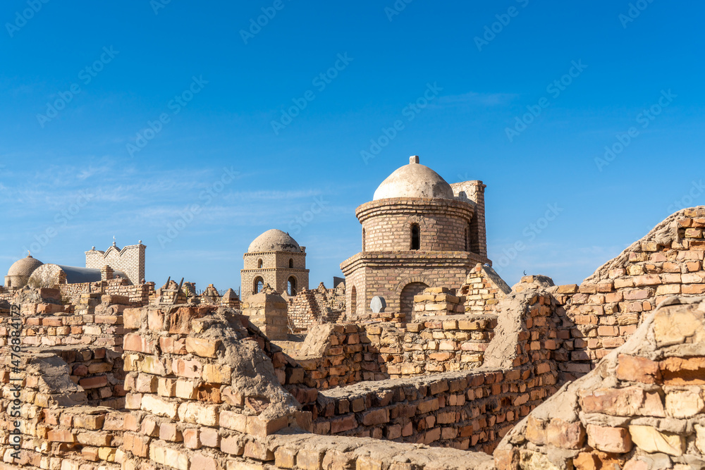 Uzbekistan, near the city of Nukus, tombs and mausoleums of the Mistaken cemetery Uzbekistan, near the city of Nukus, tombs and mausoleums of the Mistaken cemetery