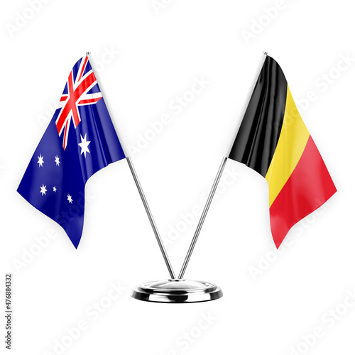 Photos Two table flags isolated on white background 3d illustration, australia and belg