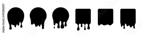 Fotografija Paint drip icons set, splash of black ink circle and square drops, liquid blobs