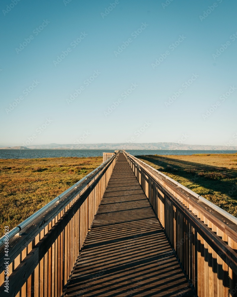 Marsh boardwalk trail at Baylands Nature Preserve, in Palo Alto, California