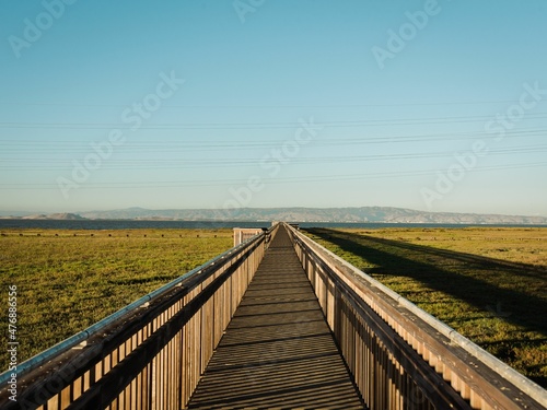 Marsh boardwalk trail at Baylands Nature Preserve, in Palo Alto, California photo
