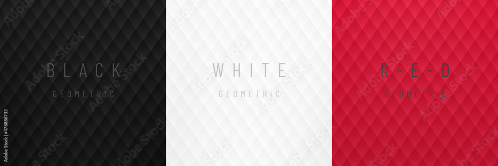 Set of abstract black, white and red gradient geometric square with lighting and shadow background. Modern futuristic banner collection design. Can use for ad, poster, template, business presentation.