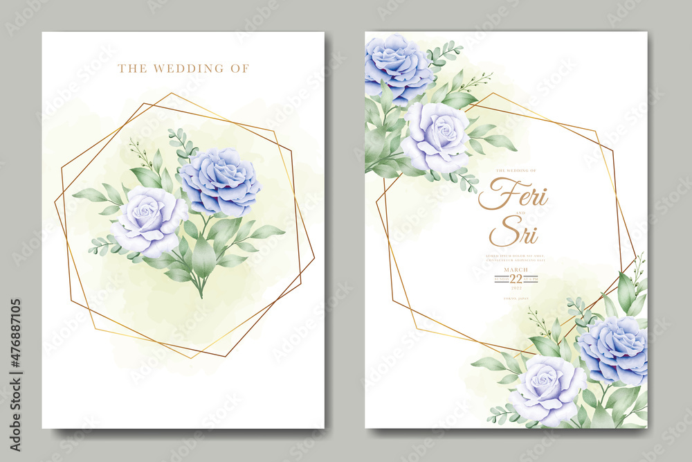 elegant blue floral wedding invitation template