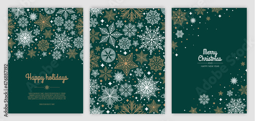 Set Merry Christmas Abstract Card with snowflake. Xmas sale, holiday web banner.
