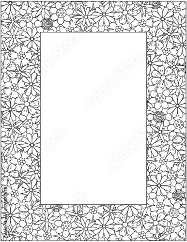 Decorative floral wide frame or border with flower blossom for writing paper, diary, journal, notebook, etc.

