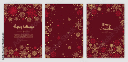 Merry Christmas artistic templates. Corporate Holiday cards and invitations. Winter frames and backgrounds design.