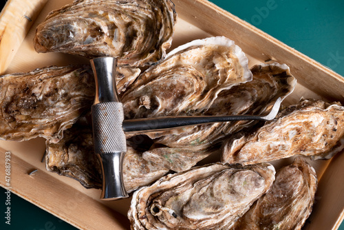 oysters in a wooden box 