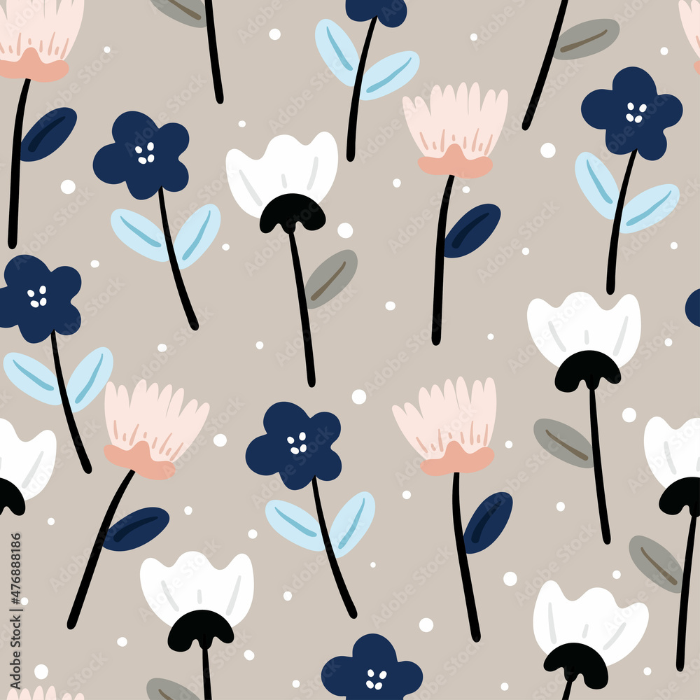 seamless pattern cartoon flowers and leaves. spring wallpaper for gift wrapping  paper, scarf, fabric print Stock Vector