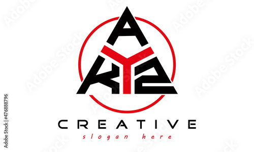 triangle badge with circle KAZ letter logo design vector, business logo, icon shape logo, stylish logo template