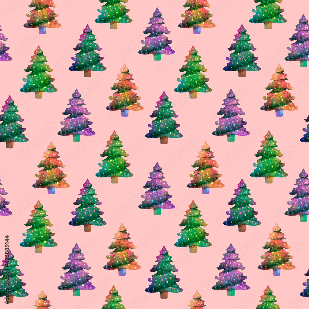 Amazing Colourful Christmas fir trees pattern background texture wallpaper