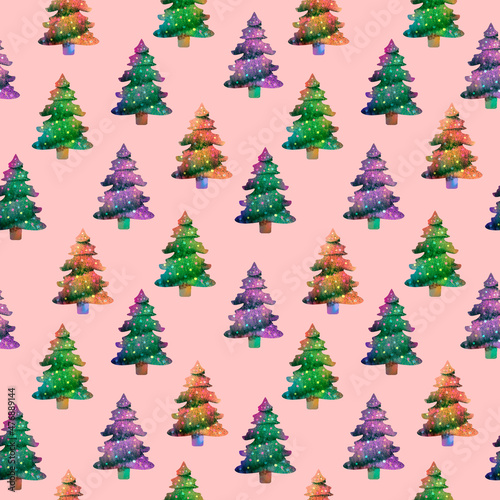 Amazing Colourful Christmas fir trees pattern background texture wallpaper © avebeatrix_art
