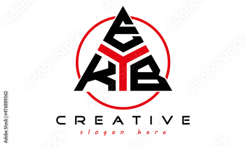 triangle badge with circle KEB letter logo design vector, business logo, icon shape logo, stylish logo template