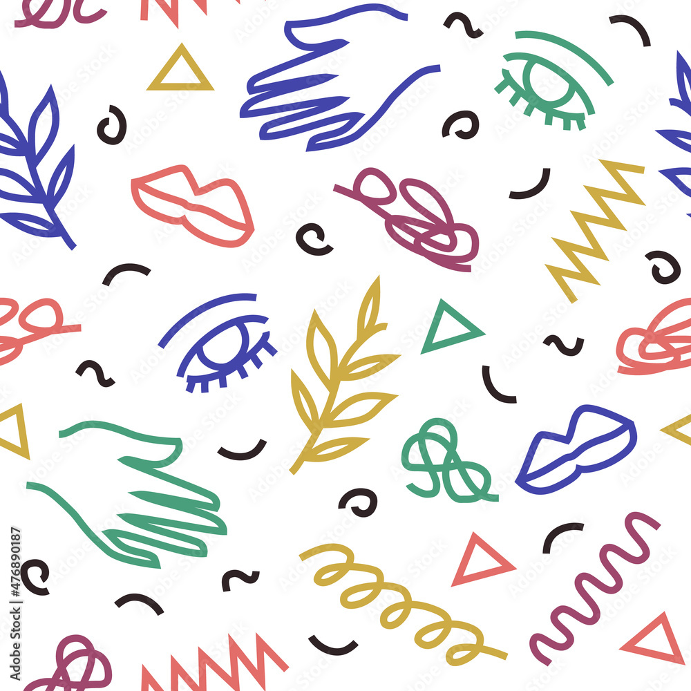 Obraz premium Mid century abstract scribble shapes seamless repeating patterns on white background